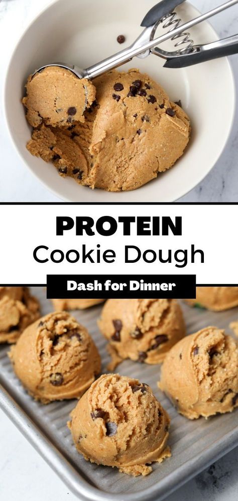 This Protein Cookie Dough recipe is packed with protein, and made with whole food ingredients like nut butter, oats, protein powder, and maple syrup. Perfect for weekly meal prep or a as a healthy and satisfying snack. High Protein Cookie Dough, Quick Protein Snacks, Protein Cookie Dough Recipe, High Protein Cookie, Protein Biscuits, High Protein Dessert, Protein Powder Cookies, Oats Protein, High Protein Cookies