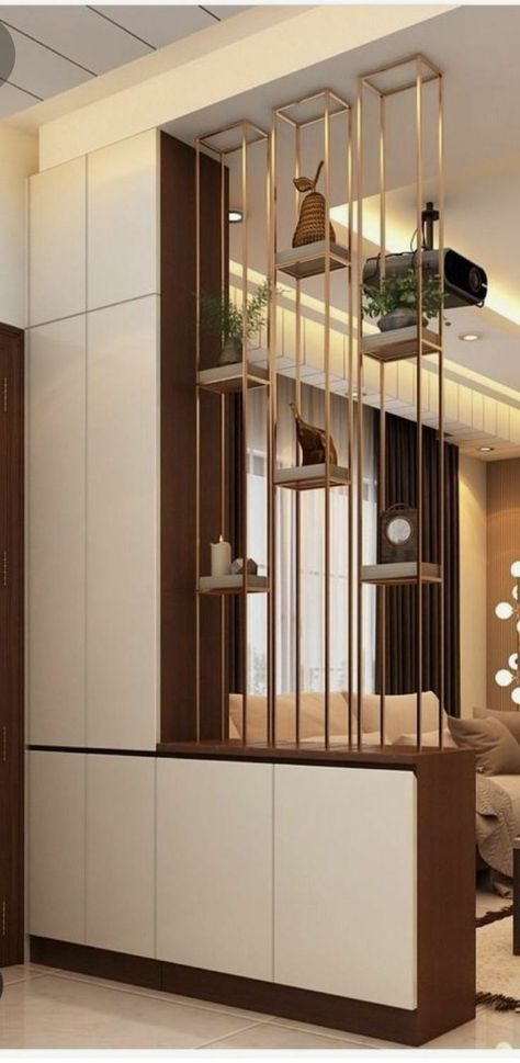 This pin about Modern Wall Partition Ideas Trends 2023 | Partition Wall Design Living Room | Home Decor Modern Partition, Modern Partition Walls, Room Partition Wall, Wall Partition Design, Wooden Partitions, Living Room Divider, Divider Design, Hall Interior Design, Convertible Furniture