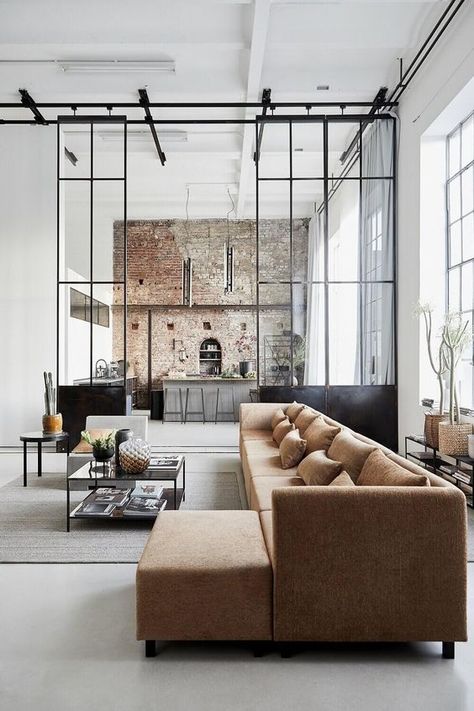 A Bright Industrial Loft Decorated With House Doctor's Spring/Summer Collection 3 Industrial Loft Design, Industrial Apartment, Industrial Home Design, Interior Design Per La Casa, Loft Interior Design, New York Loft, Industrial Livingroom, Loft Interiors, Industrial Interior Design