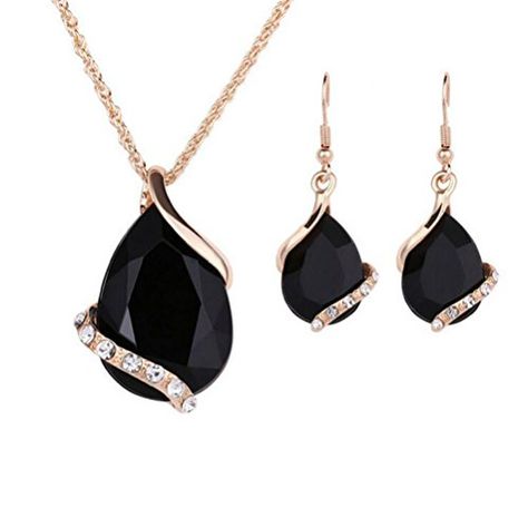 Prom Jewelry Sets, Black Crystal Earrings, Black Hills Gold Jewelry, Black Gold Jewelry, Prom Jewelry, Alloy Earrings, Gold Necklace Set, Gemstone Necklace Pendant, Crystal Drop Earrings