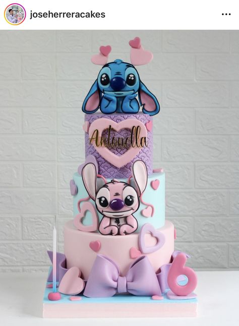 Stitch Angel Cake, Stitch Birthday Cake Girl, Angel And Stitch Cake, Lilo And Stitch Cake Ideas, Stitch Cake Girl, Stitch And Angel Cake Ideas, Angel From Lilo And Stitch Cake, Stitch Birthday Cakes, Stitch And Angel Birthday Cake