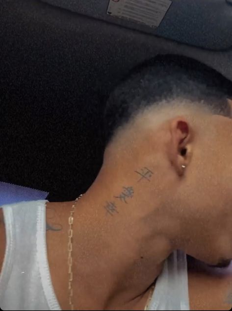 Guy Behind Ear Tattoo, Christianity Tattoos For Guys, Behind Ear Tattoo Men Words, Men Behind Ear Tattoo, Tattoo Behind Ear Men, Behind The Ear Tattoo Ideas For Men, Behind Ear Tattoo Men, Neck Tattoo For Guys, Neck Tattoo