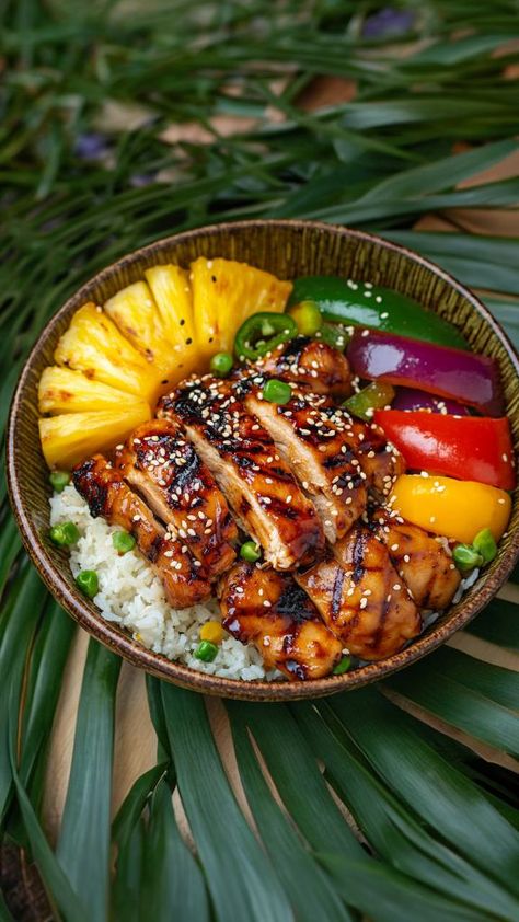 Hawaiian Style Teriyaki Chicken Hawaiian Teriyaki Chicken, Hawaiian Luau Food, Hawaii Dinner, Yummy Healthy Food, Tropical Recipes, Tropical Dinner, Island Kitchens, Island Recipes, Tropical Food