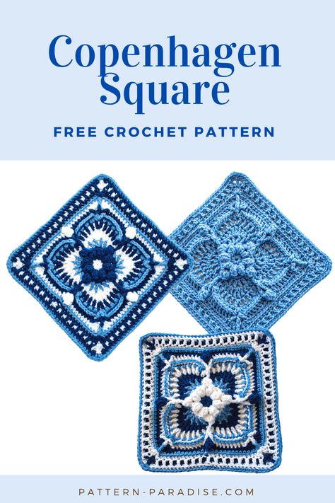 Free Crochet Pattern: Copenhagen Crochet Square - Pattern Paradise Vintage Crochet Squares, Free Granny Squares Pattern, Copenhagen Crochet Square, Turkish Granny Square Pattern, Peacock Granny Square, Cute Granny Square Crochet Pattern Free, 12” Crochet Squares, Geometric Granny Square Crochet, Granny Square Layout Ideas