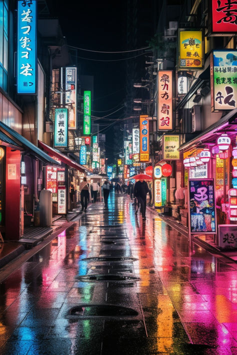 Japan Street Night Aesthetic, Dark City Aesthetic Japan, Tokyo Aesthetic, Japanese Town, Tokyo Streets, Street Aesthetic, Tokyo Art, Japan Architecture, Tokyo Night