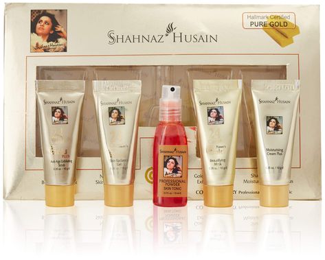 Shahnaz Husain 24 Carat Gold Skin Radiance Timeless Youth Kit with Exfoliating Scrub, Radiance Ge... Gold Facial Kit, Gold Facial, Facial Kit, Skin Tonic, Gold Skin, Gold Mask, Exfoliating Scrub, Skin Radiance, Golden Glow