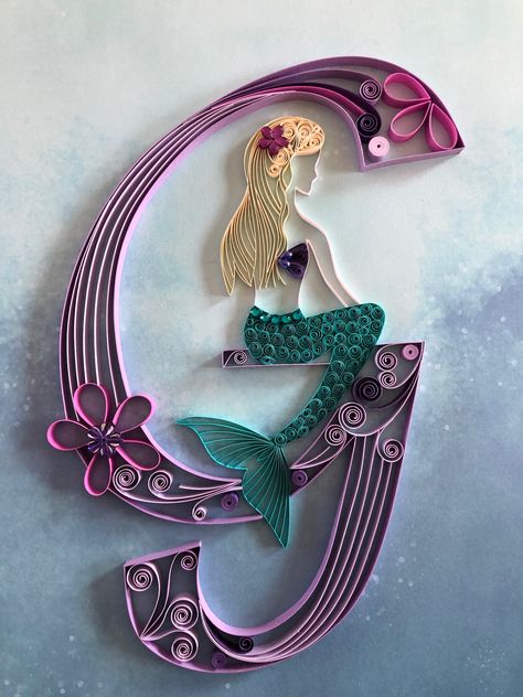 Quilled letter G with Mermaid S Name Wallpaper Love Black, Quilling Paper Art, Quilling Letters, Arte Quilling, Alphabet Letters Design, Quilling Work, Paper Quilling Patterns, Quilled Paper Art, Alfabet Letters