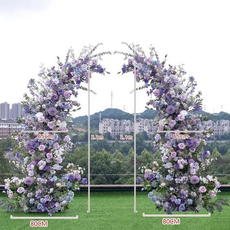 Purple Rose Hydrangea Artificial Wedding Floral Row Archway,flower Row Wedding Arrangement Flower,party Event Stage Decor Flower Horn Arches - Etsy Flower Arch Purple, Purple Wedding Arches, Lilac And White Wedding Decor, Fairytale Spring Wedding, Purple And Grey Wedding Ideas, Purple Flower Arrangements Wedding, Spring Wedding Alter Ideas, Light Purple Wedding Decorations, Purple Pink And Orange Wedding