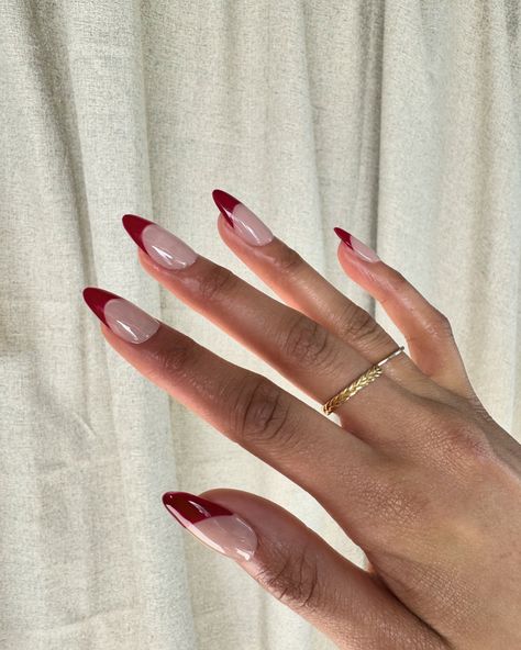 Cherry Red is in for Spring! 🍒🌸 #nailart #naildesign #nailsofinstagram #nailsnailsnails #nailpro #nailideas #nailtech #nailslondon #nailinspo Detail Nails, Milky Nails, Red French, Cherry Nails, Nails Salon, Classy Acrylic Nails, Red Nail Designs, Almond Nail, Nails Only