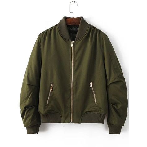 Army Green Ribbed Trim Bomber Quilted Jacket ($45) ❤ liked on Polyvore featuring outerwear, jackets, patterned bomber jacket, zip jacket, green quilted jacket, stand collar jacket and quilted jacket Jacket Collar, Stand Collar Jackets, Short Sleeve Jacket, Jacket Zipper, Collar Jacket, Flight Jacket, Bomber Jackets, Zipper Jacket, Print Jacket