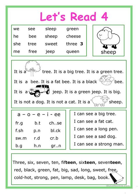 Let's Read 4 - English ESL Worksheets Esl Phonics, Remedial Reading, Learning How To Read, Kindergarten Reading Worksheets, Reading For Beginners, Preschool Reading, English Worksheet, Learning English For Kids, English Phonics