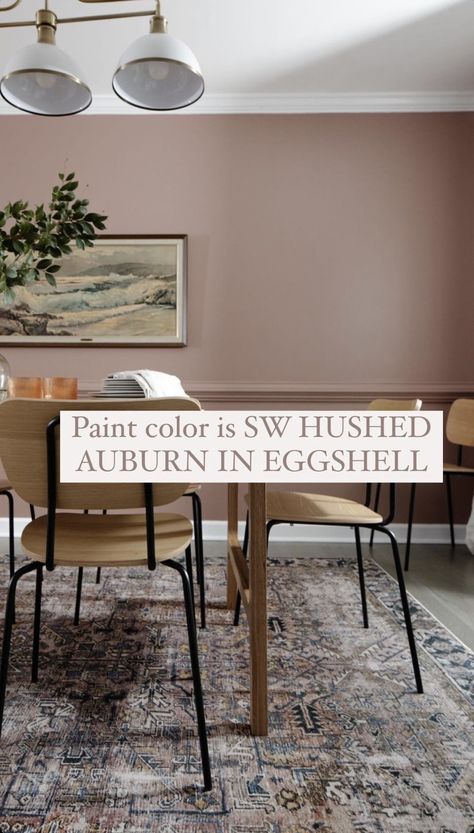 Muted Pink Dining Room, Dining Room Colours Paint Colors, 2 Tone Dining Room, Dining Room Pink Walls, Modern Pink Interior, Modern Home Interior Paint Colors, Accent Wall Colors Dining Room, Dark Pink Dining Room, Dusky Pink Dining Room