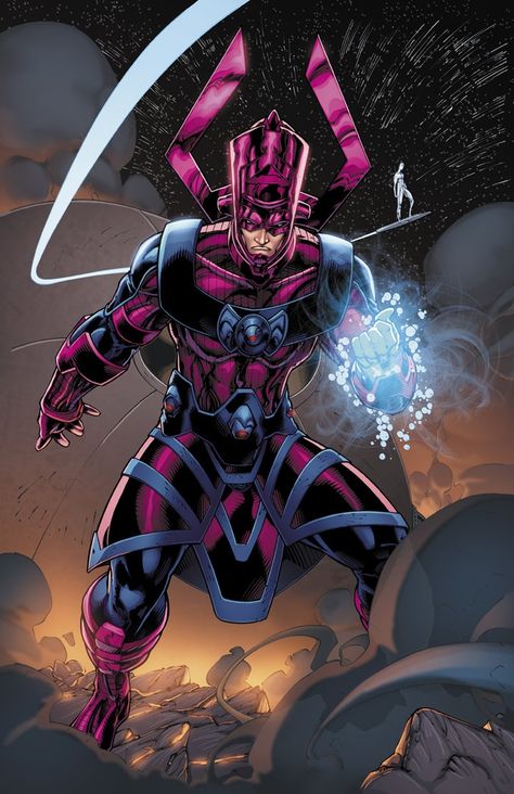 Galactus,the Devourer of Worlds,is a cosmic force of nature in the Marvel Comic universe. He began as Galen of Taa in the universe prior to the Big Bang. The natural life of that universe came to an end and when it decayed and imploded,the cosmic entity Eternity transformed Galen of Taa into Galactus. Galactus now feeds off livings worlds and thus proves them and tests them for survival. Those populated worlds whose inhabitants survive by whatever means are strengthened and proved worthy of ... Galactus Marvel, Brett Booth, Solgaleo Pokemon, Comic Villains, Arte Dc Comics, Marvel Villains, Bd Comics, Marvel Comic Universe, Marvel Comic Character