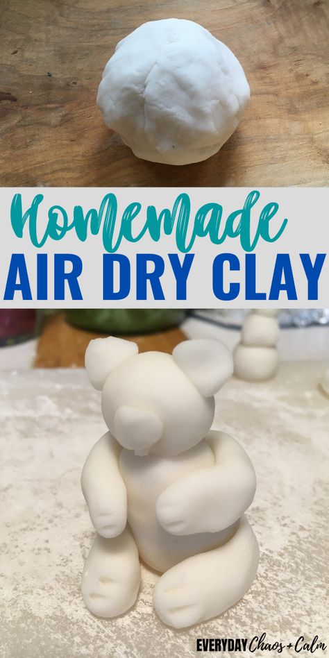 How To Make Clay That Hardens, Air Dry Recipes, Diy Model Magic, Air Drying Clay Recipe, White Air Dry Clay Recipe, Homemade Modeling Clay Recipes, Recipe For Clay That Hardens, Home Made Modeling Clay, White Clay Recipe