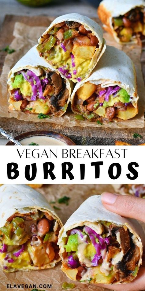 Breakfast Burritos Easy, Vegan Brunch Recipes, Vegan Breakfast Burrito, Plant Based Recipes Breakfast, Veggie Breakfast, Vegan Brunch, Vegan Meal Plans, Tasty Vegetarian Recipes, Vegetarian Breakfast