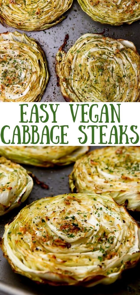 Vegan Cabbage Recipes, Roasted Cabbage Recipes, Baked Cabbage Steaks, Cabbage Steaks Recipe, Vegan Cabbage, Roasted Cabbage Steaks, Cabbage Steaks, Roasted Cabbage, Cabbage Recipe