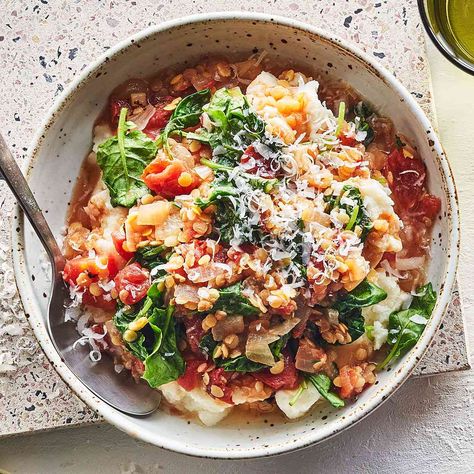 20 High-Protein Winter Dinners That Help Reduce Inflammation Stew With Mashed Potatoes, Protein Dinner, With Mashed Potatoes, The Mediterranean Diet, Lentil Stew, Winter Dinner, Mediterranean Diet Recipes, Meatless Meals, Edamame