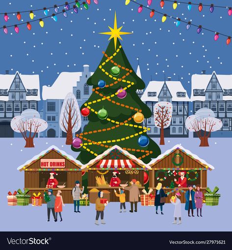 Market Bakery, Christmas Market Stall, Winter Town, Big Christmas Tree, Gingerbread Village, Gift Shops, Key Visual, Christmas Town, Market Stalls