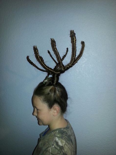 Crazy hair day. Antlers Crazy Hair Day Ideas, Crazy Hairstyles, Messy Curly Hair, Rainbow Braids, Popular Images, Hair Accessories Tiara, Natural Hair Accessories, Stay At Home Mum, Cute Buns