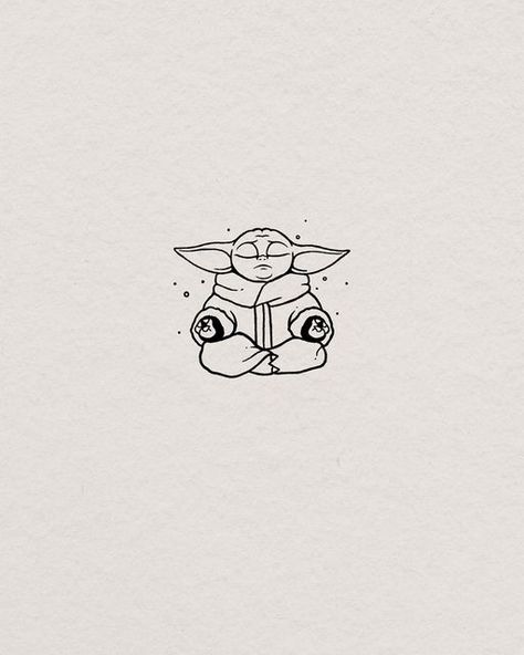 Cute Starwars Drawing, Grogu Tattoo Design, Starwars Small Tattoos, Grogu Tattoo Ideas Simple, Cute Star Wars Tattoo, Star Wars Line Tattoo, Starwars Drawing Ideas, Star Wars Small Tattoo, Yoda Tattoo Ideas