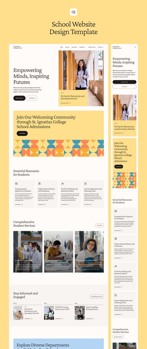 Ignatius School — Website Design Template — Figma Resources on UI8 Language Website Design, Resources Page Design, Mobile Blog Design, Website Resources Page Design, Institute Website Design, Resources Page Website Design, Text Based Website Design, About Me Template Website, Modular Website Design