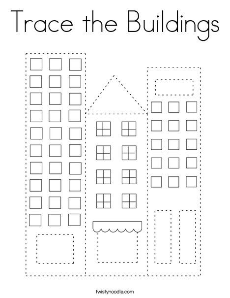 Trace the Buildings Coloring Page - Twisty Noodle Building Worksheets For Preschool, Building And Construction Activities Preschool, Buildings Around The World Preschool, Buildings Unit For Preschool, Buildings Study Preschool Activities, Buildings Theme Preschool, Buildings Activities For Preschool, Preschool Building Crafts, Building Lesson Plans Preschool