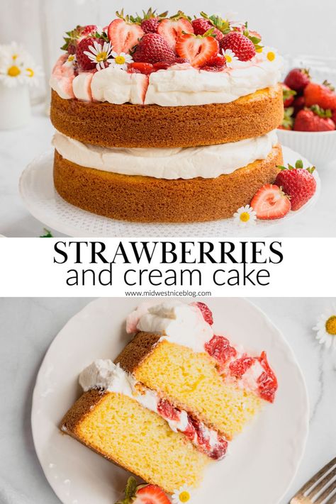 Easy Layer Cake Recipes, Quick Jam, Strawberries And Cream Cake, Easy Layer Cake, Jam Homemade, Bakery Style Cake, Strawberry Birthday Cake, Strawberry Cream Cakes, Birthday Cake Decorating Ideas