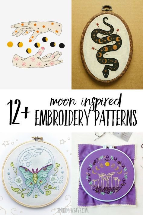 A fun curated list of moon embroidery patterns! Lots of celestial designs to hand stitch, including embroidery kits and free embroidery patterns. Free Hand Embroidery Designs, Beginner Sewing Projects, Free Embroidery Patterns Machine, Bird Embroidery Pattern, Moon Embroidery, Rose Embroidery Pattern, Embroidery Modern, Modern Embroidery Kit, Hand Embroidery Patterns Free