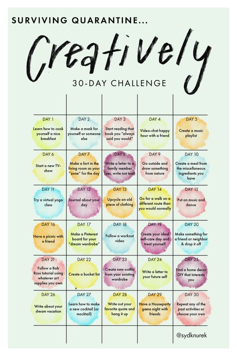 Daily Challenges Fun, 30 Day Creative Challenge, Make Up Challenge Ideas, 30 Day Fun Challenge, Monthly Challenge Ideas Fun, Daily Creativity Challenge, Fun Challenges To Do, Creative To Do List Design, New Years Challenge Ideas