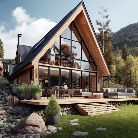 Chalet Modern, Scandinavian Modern House, Small Chalet, Chalet House, Scandinavian Houses, House On A Budget, Modern Wooden House, Homes Ideas, A Frame House Plans