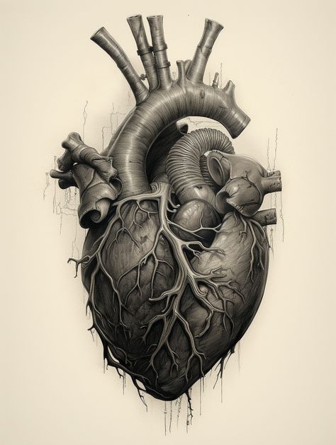 Embark on a journey into the beauty of human anatomy with a mesmerizing pencil sketch of the human heart. ❤ This artwork delves into the depths of medical illustration, celebrating the complexity and elegance of the heart's form. #HumanHeartArt #AnatomyIllustration #PencilSketch #GalleryWorthy #ArtisticElegance #MedicalArtistry #ArtisticMasterpiece #AnatomicalBeauty #HeartHealth #MedicalIllustration #MedicalProfessionals #InnerWorkings #CardiovascularArt #ArtisticExpression #Midjourney Human Heart Art, Anatomical Heart Drawing, Human Heart Drawing, Human Heart Anatomy, Anatomical Heart Art, Medical Drawings, Anatomical Heart Tattoo, The Human Heart, Heart Anatomy