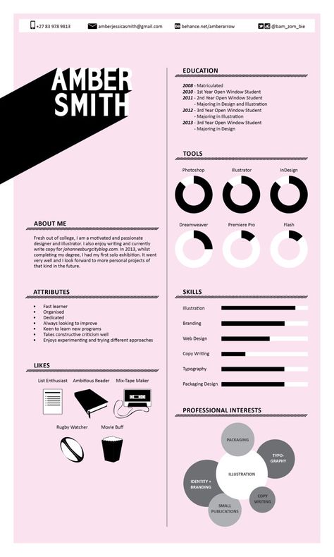 Identity 2013 by Amber Smith, via Behance Cv Original Design, Cv Ideas, Graphic Resume, Cv Original, Creative Cvs, It Cv, Cv Inspiration, Graphic Design Cv, Resume Ideas