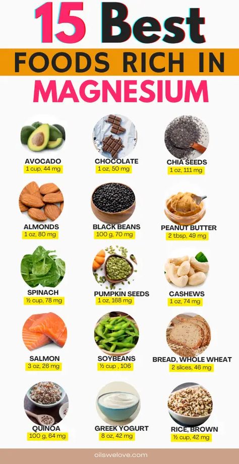 Foods That Are High in Magnesium – And What They Do for You | Oils we love Foods Rich In Magnesium, Magnesium Foods, Foods High In Magnesium, Lung Cleanse, Magnesium Rich Foods, Food Health Benefits, Probiotic Foods, Food Facts, Fat Burning Foods