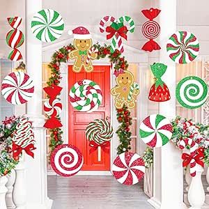 GuassLee Candy Gingerbread Christmas Outdoor Decorations - 18pcs Large Hanging Candy Cane Gingerbread Man Lollipop Christmas Decor for Outdoor Yard Porch Christmas Tree Decorations Porch Christmas Tree, Outdoor Christmas Light Displays, Lollipop Christmas, Christmas Outdoor Decorations, Candy Cane Gingerbread, Fun Family Christmas Games, Christmas Door Decorating Contest, Christmas Classroom Door, Canes Decor