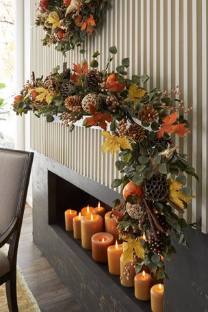 Fall Garland Mantle, Garland On Mantle, Garland Mantle, Fall Garlands, Thanksgiving Leaves, Thanksgiving Home Decor, Fall Party Decorations, Paper Twine, Pinecone Garland