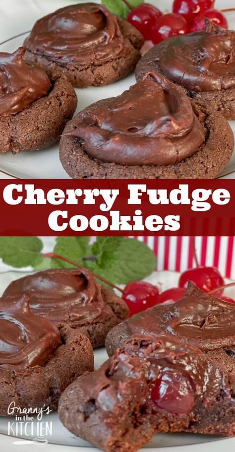 Chocolate Cherry Thumbprint Cookies Cherry Thumbprint Cookies, Fudge Icing Recipe, Cherry Fudge, Cherry Cookies Recipes, Fudge Icing, Chocolate Cherry Cookies, Holiday Baking List, The Best Cookies, Thumbprint Cookies Recipe