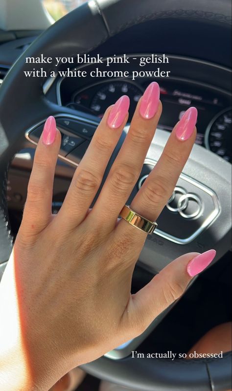 Simple Nail Designs Hot Pink, Light Color Almond Nails, Pretty Summer Nail Designs, Pink Nail Manicure, Trending Nails 2020, Medium Pink Chrome Nails, Cute Bday Nails Acrylic, X Short Almond Nails, Pink Nails On Tan Skin