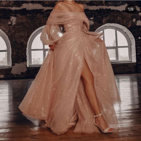 Champagne Pink Dress, Wedding Dress With Detachable Sleeves, Light Pink Wedding Dress, Dress With Detachable Sleeves, Rose Gold Prom Dress, Champagne Color Dress, Blush Prom Dress, Glittery Dress, Rose Gold Dress