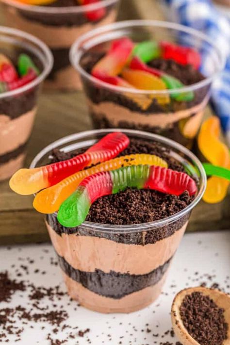 Pandas, Dirt Cake Individual Cups, Dirt Pie With Worms, Dirt Cake Cups Individual, Individual Dirt Cake Cups, Dirt Cake Ideas, Dirt Cake Dessert, Easy Dirt Cake, Dirt Cake Cups