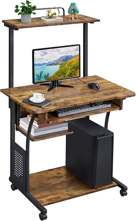 Small Computer Table, Mobile Computer Desk, Wfh Space, Small Room Desk, Office Decore, Pc Building, Printer Shelf, Computer Desk Design, Flat Furniture