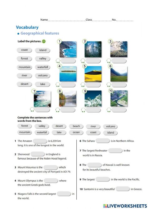 Geographical Features Worksheet, Active And Passive Voice, Geographical Features, Worksheets For Grade 3, English Exercises, 9th Grade, Body Systems, 7th Grade, School Subjects