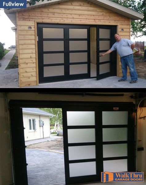 Garage Door In Dining Room, Door Within Garage Door, Closed In Garage Ideas Exterior, Exterior Garage Conversion Ideas, Interior Garage Doors, Full Window Garage Door, Replacing Garage Door With Windows, Laundry Room In Attic Space, Garage Doors With Windows That Open