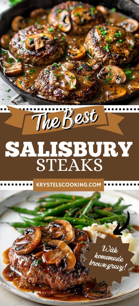 Simple Homemade Salisbury Steak: Discover this easy Salisbury Steak recipe made with ground beef and savory gravy. A fantastic dinner idea for any night of the week! Salisbury Steak And Gravy, Easy Salisbury Steak Recipe, Best Salisbury Steak Recipe, Salisbury Steak Crockpot, Steak And Gravy, Homemade Salisbury Steak, Easy Salisbury Steak, Salisbury Steak Recipe, Swiss Steak