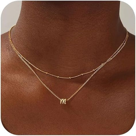 14k Gold Choker Necklace, Gold Initial Necklaces, Teen Girl Jewelry, Necklace Stack, Initial Necklaces, Necklace Layered, Initial Necklace Gold, Initial Pendant Necklace, Garage Floor