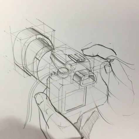 Camera Product Design Sketch, Camera Design Sketch, Photo Camera Drawing, Camera Sketch, Freehand Sketching, Instagram Camera, Camera Drawing, Industrial Design Sketch, Perspective Art