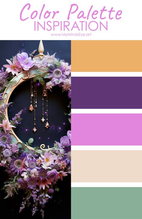 Fantasy Color Scheme, Fairycore Color Palette, Fairytale Color Palette, Mushroom Colors, Color Palette Combinations, Seeds Color Palette, Fairy Wreath, Seeds Color, Dandelion Yellow