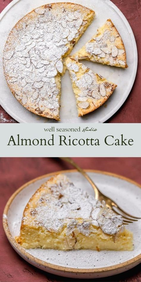 Almond Ricotta Cake, Flour Desserts, Almond Ricotta, Lemon Ricotta Cake, Almond Desserts, Almond Flour Cakes, Almond Cake Recipe, Ricotta Cake, Almond Flour Recipes