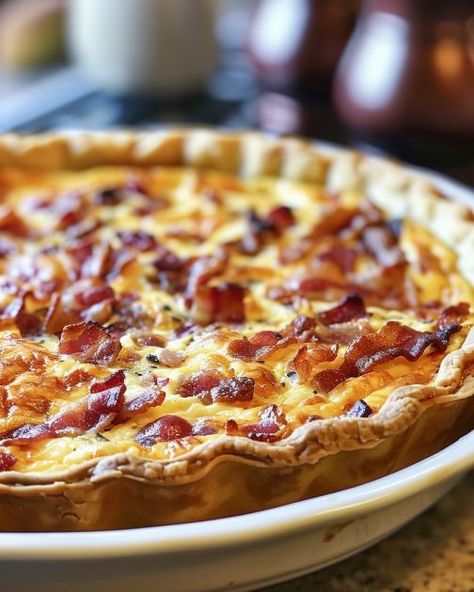 Back in the day, this was my absolute favorite. I’d always nag my mom to whip it up. Bacon Swiss Quiche, Swiss Quiche, Baked Egg Custard, Walnut Tart, Bacon And Cheese Quiche, Cheese Quiche Recipe, Best Chicken Wing Recipe, Bacon Quiche, Baked Egg