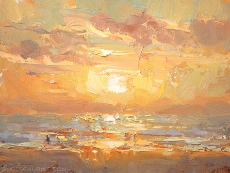 This is 82. SSU14-2023 Seascape Hazy Warm Sunset 20x25 cm | 8x10" - 250.- Oils/Panel | Roos Schuring, available at www.roosschuring.com/daily Find the scene, text, video, and palette in the latest blog post​ #pleinair #enpleinair #paintingthesun #sunsetpainting #sunsetatthebeach #paintingsun #seascapepainting Sunrise Abstract Painting, Roos Schuring, Scene Pictures, Seascape Artists, Text Video, Warm Sunset, Sunrise Painting, Sunrise Art, Art Major