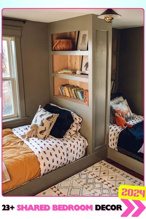 Ideas To Split A Bedroom, 3 Shared Bedroom, Daughter Shared Bedroom, Teenager Shared Bedroom Ideas, Small Shared Bedroom Layout, Two Under Two Bedroom, Small Bedroom 2 Kids, Full And Twin Bed Shared Room, Shared Bedroom Ideas For Adults